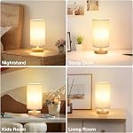 Fenmzee Petite lampe de table pour chambre - Contrôle en ligne, lampe de chevet avec 3000K A15 LED Blub, Assemblage facile (Cream Shade) - Base en bois, 9" Contrôle en ligne)