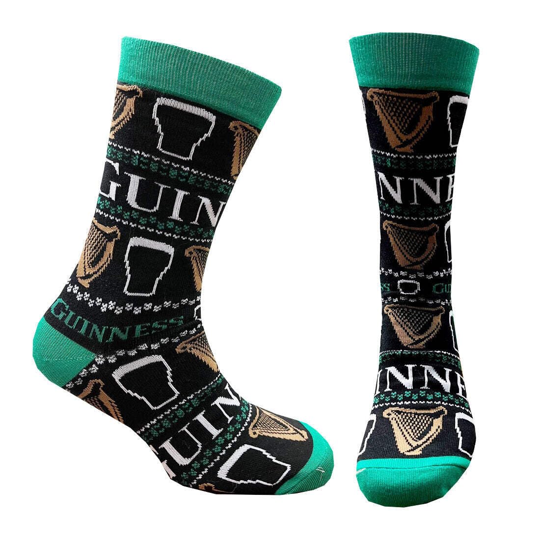 Traditional Craft Guinness Harp Socks in Black and Green, One Size, black, One Size
