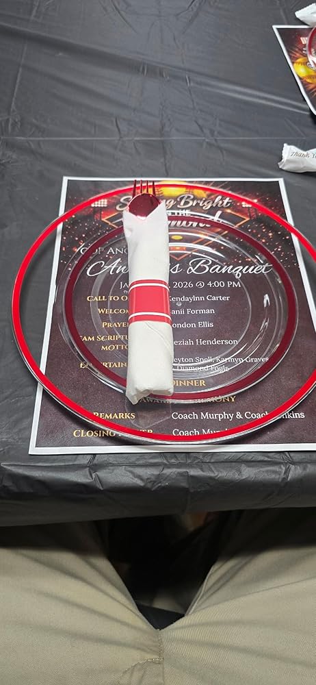 Durable Disposable Plastic Dinnerware Set with Clear Single-Rim Plates