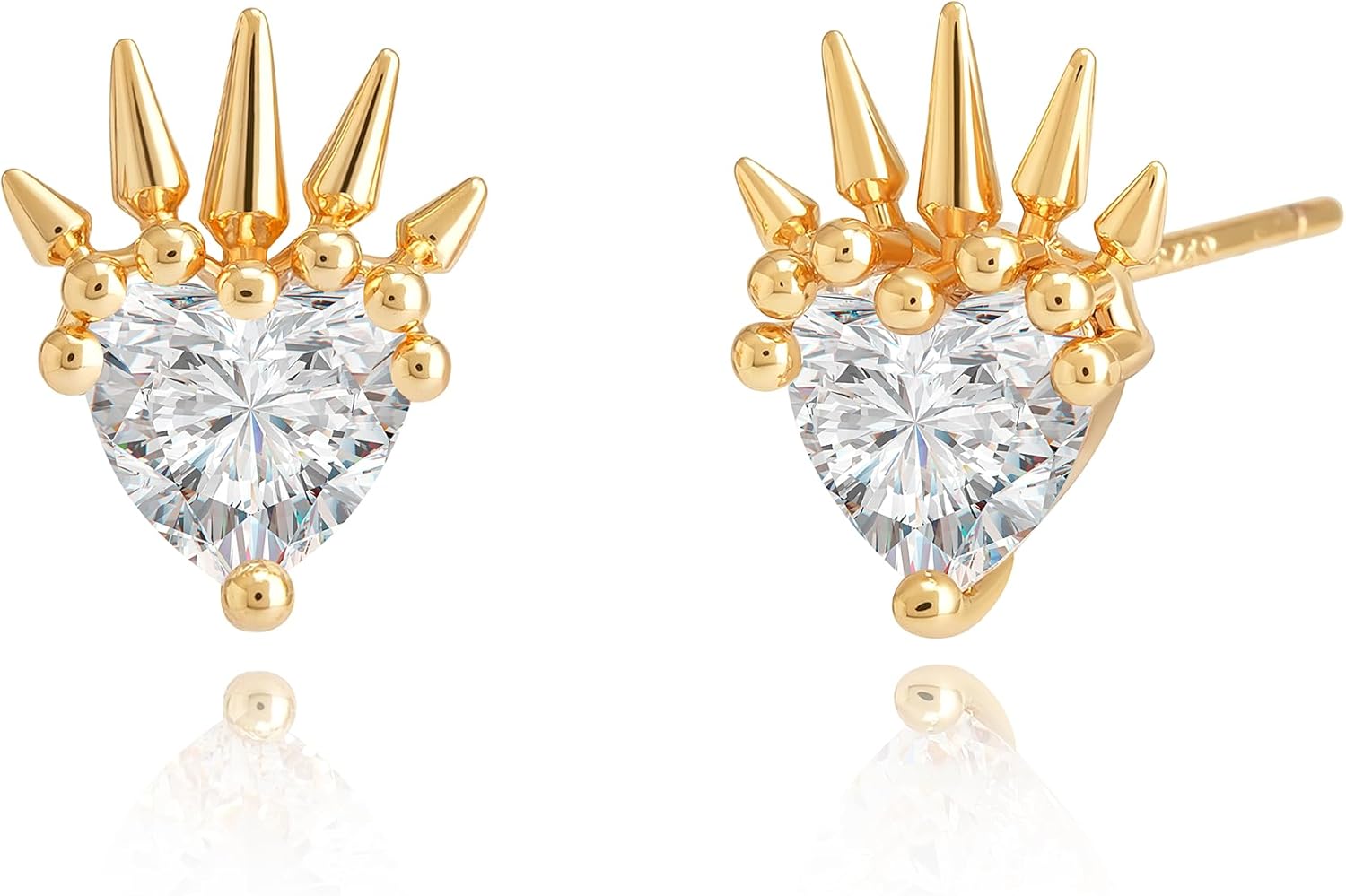 VACRONA 14K Gold Plated Heart Studs for Women Cute Red | White Cubic Zirconia Heart-Shape Flate Back Earrings Valentine's Day Jewelry