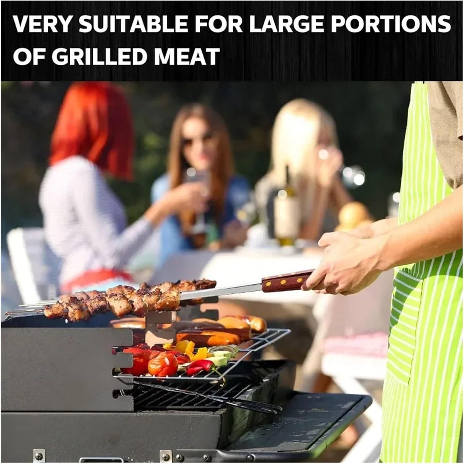 BBQ 1pcs Stainless Steel BBQ Long Skewers with Handle for Shish Kebab Grills Kabobs Grilling Accessories(45cm 1pcs)