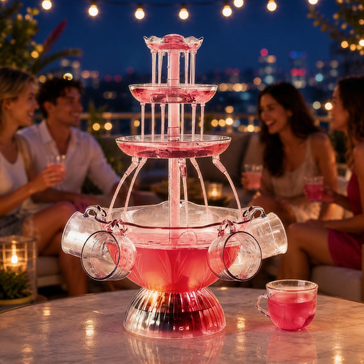 Dispensador de bebidas con 5 tazas reutilizables para fiestas, eventos, bares, cafeterías y reuniones, ideal para servir bebidas elegantes fácilmente