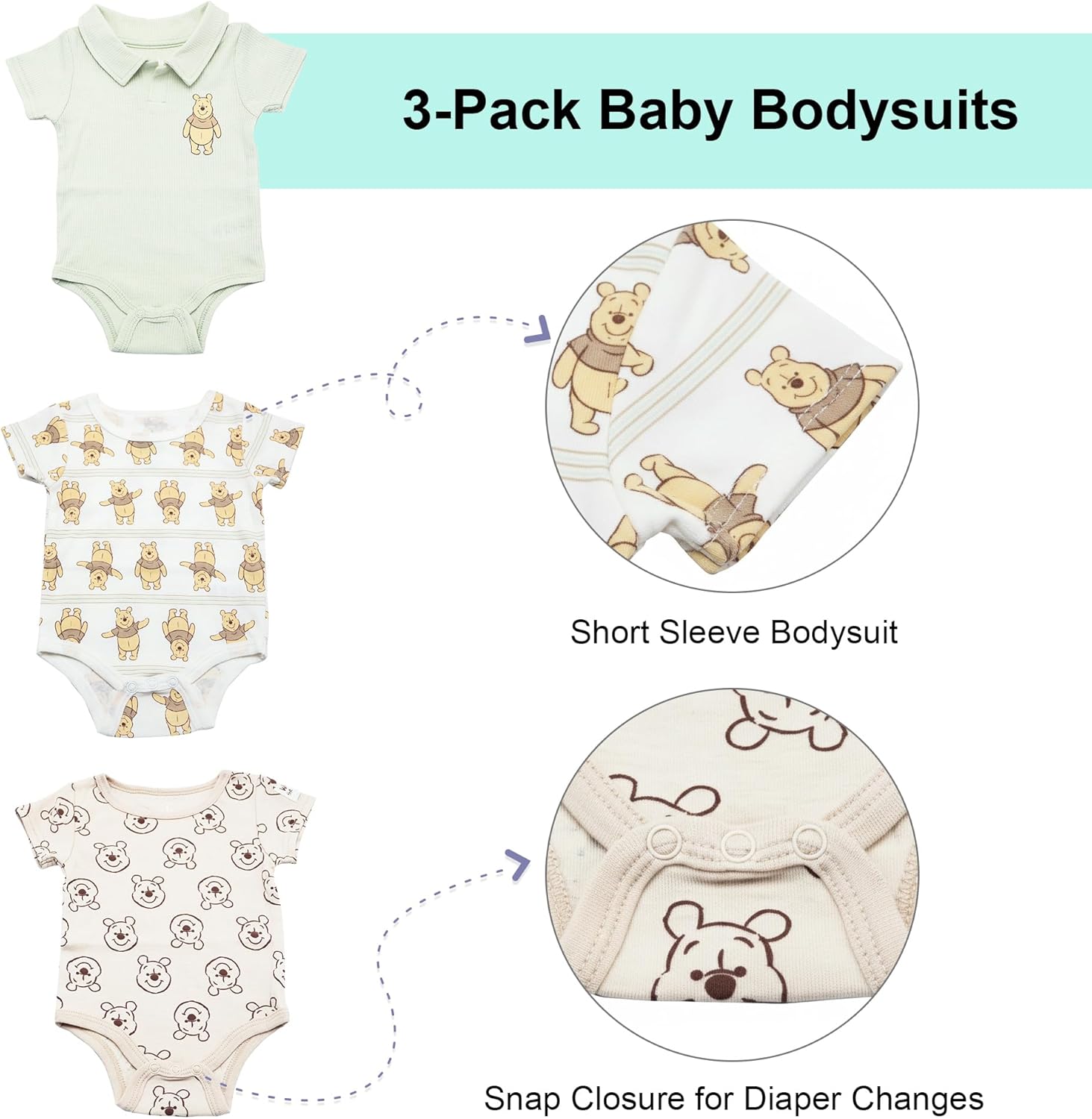 Magic Threadz Disney Clothes Baby Boys 3-Pack Bodysuits – Mickey Mouse & Winnie the Pooh Outfit Set (0M–9M)