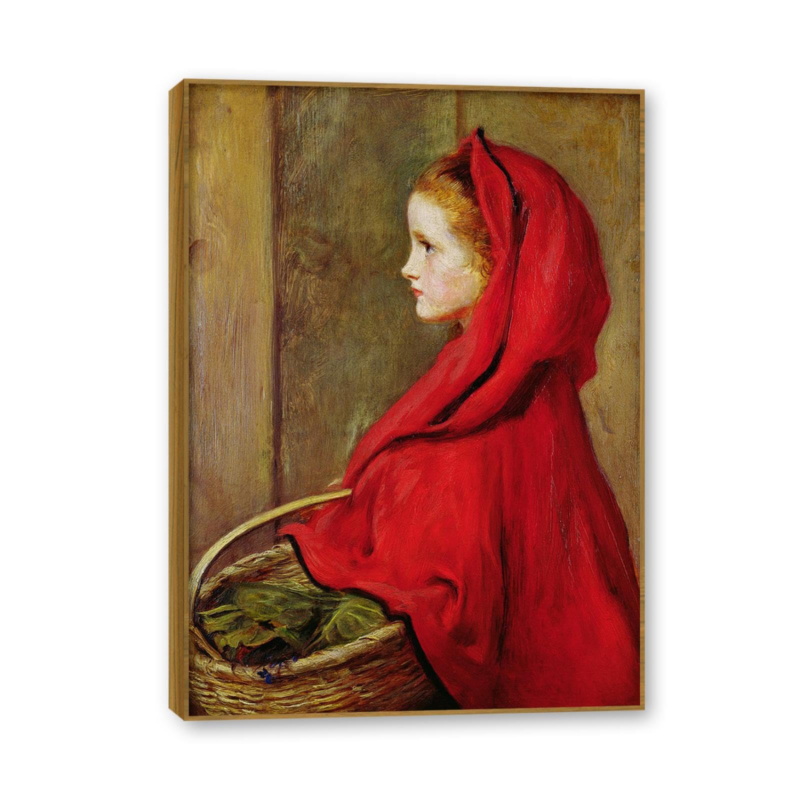 Tableau d'art de mur de toile Chaperon Rouge Millais cadre teck