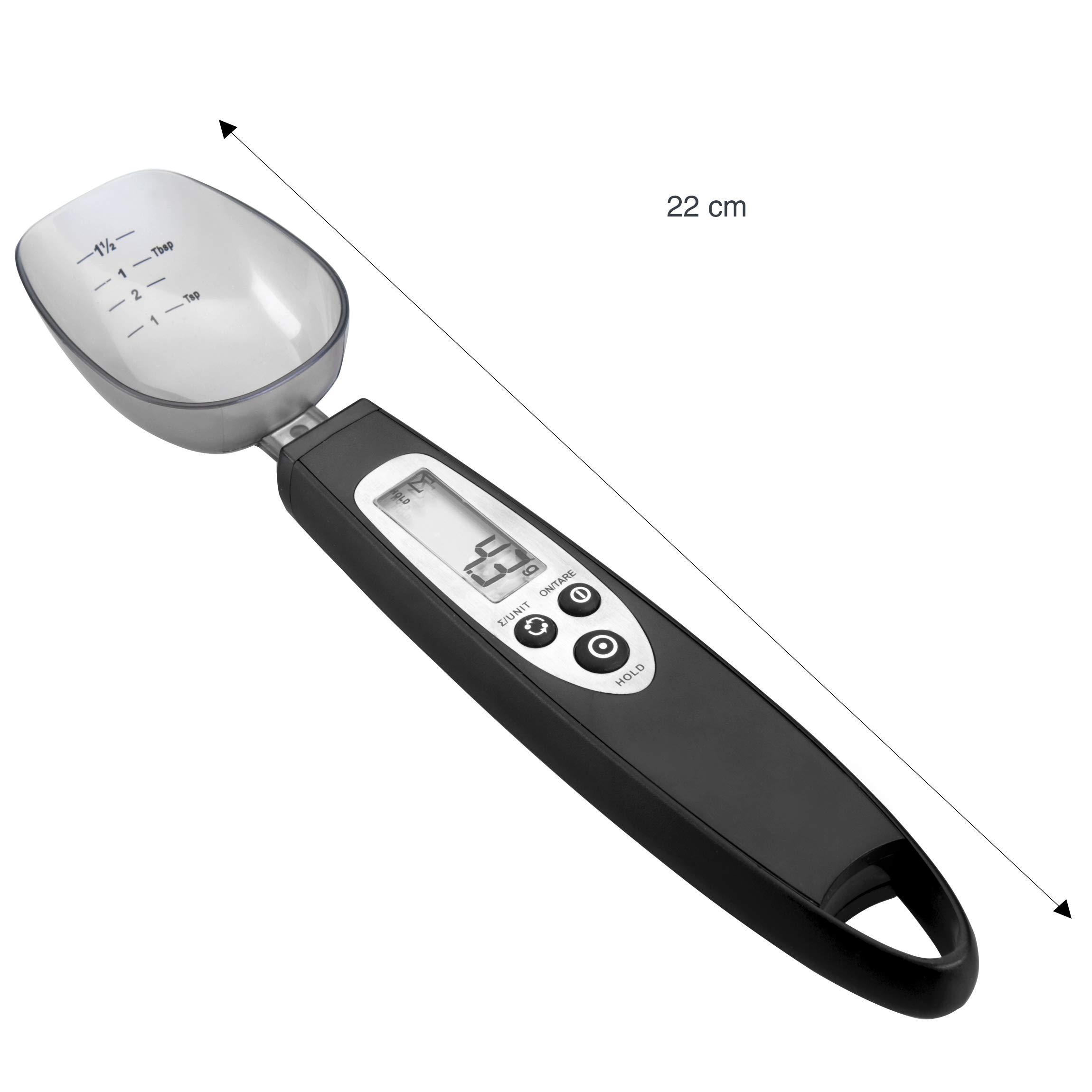 Lacor - 62519 - Cuchara Medidora Digital, Cuchara de Pesaje Electrónica de Cocina, Cuchara Digital, Balanca de Alimentos con Pantalla Digital, 300 gr, Negro
