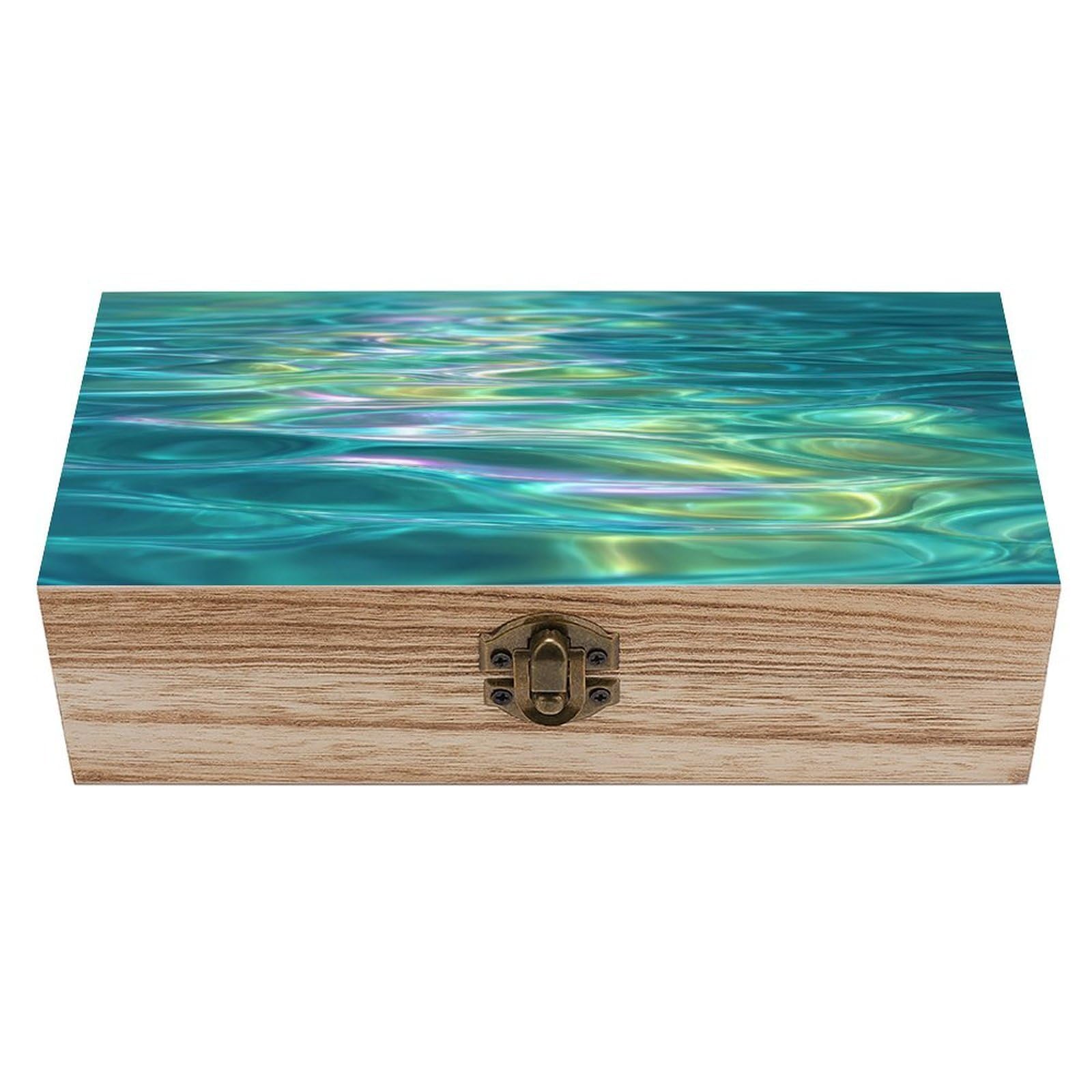asbwuo Blue Water Texture Wooden Storage Box with Hinged Lid