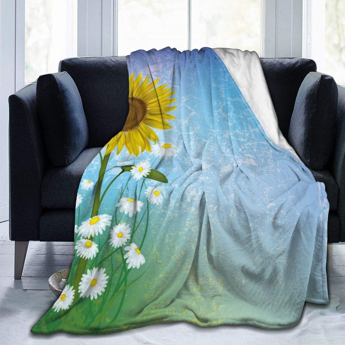Blankets Queen Size,Bedding Sunflower Daisy Gradient 80x60 inch Bed