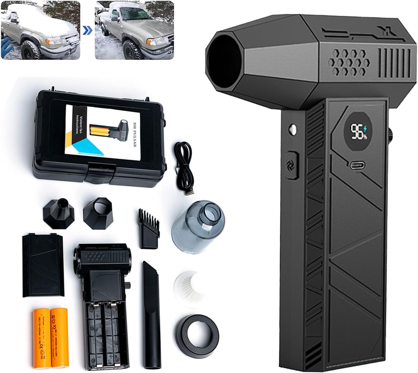 140000RPM Turbo Blower, 2026 Upgrade LED Mini Snow Blower for Car with Digital Display, 2 * 4000mah Battery Handheld Electric Air Blower/Vacuum for Snow Dust Removal, Car Drying, Home Use