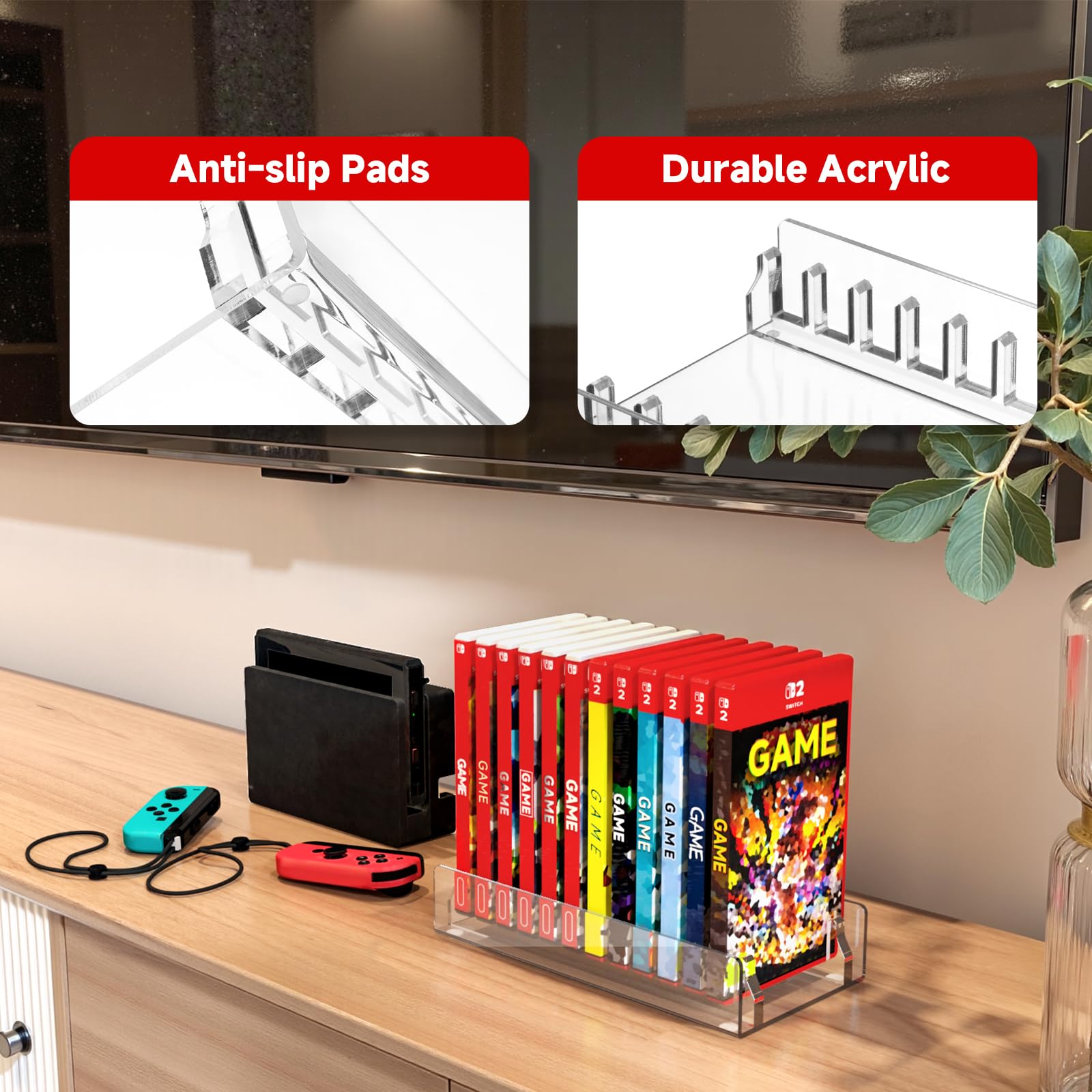 Acryl-Spiel-Organizer, Ständer für Nintendo Switch, Spielkartenetui, bis zu 12 Spiele, transparent, rutschfest, stabil