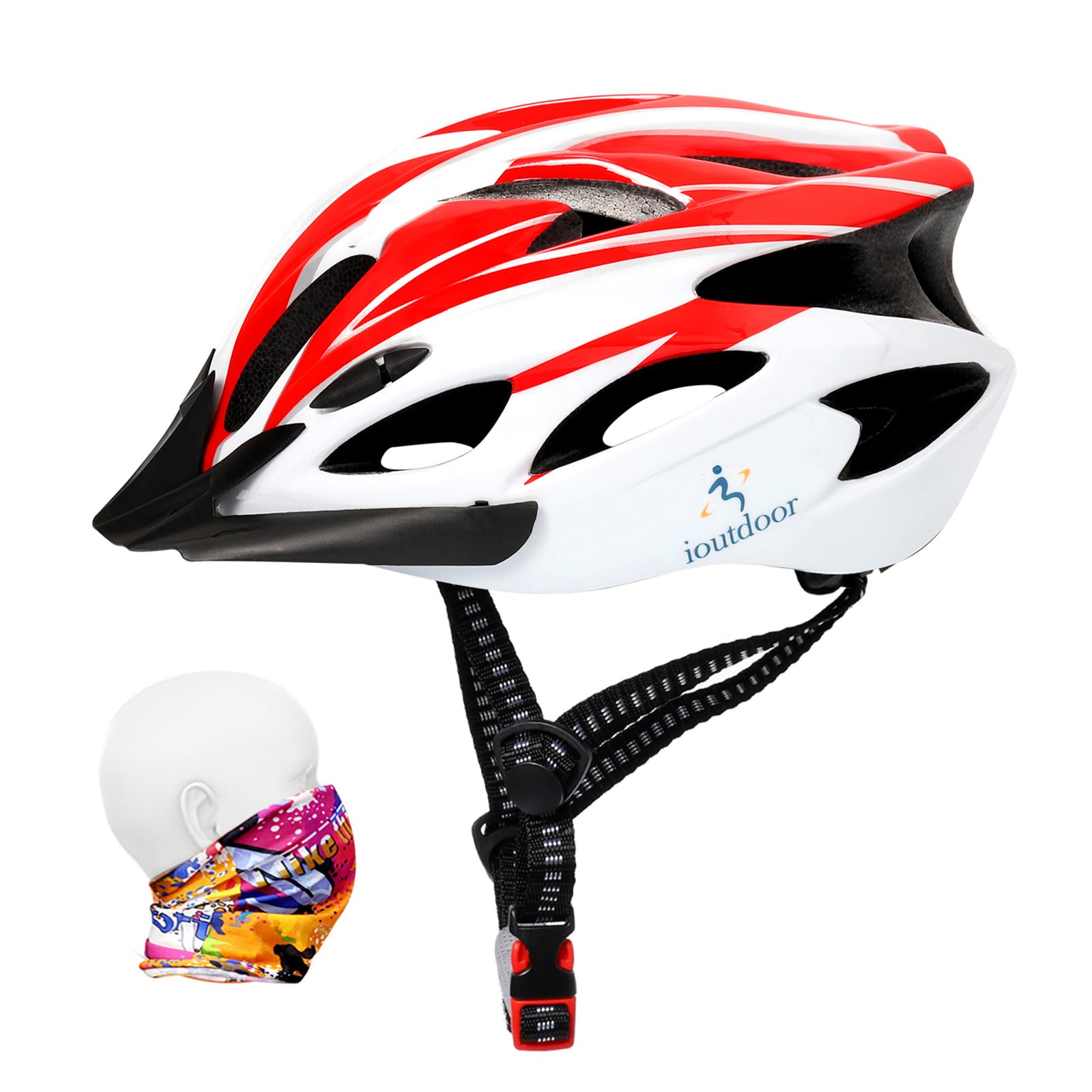 ioutdoor Erwachsene Fahrradhelm CE EN1078, EPS-Körper + PC-Schale, Robust und Ultraleicht, mit Abnehmbarem Visier und Polsterung, mit freiem Stirnband, Verstellbar Radhelm(56-62cm)