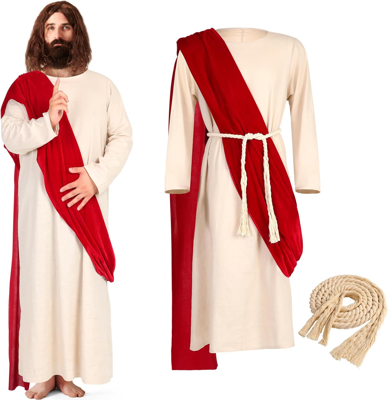 Jesus Biblical Costume Adult Men Robe Costume Includes Scarf Waist Rope