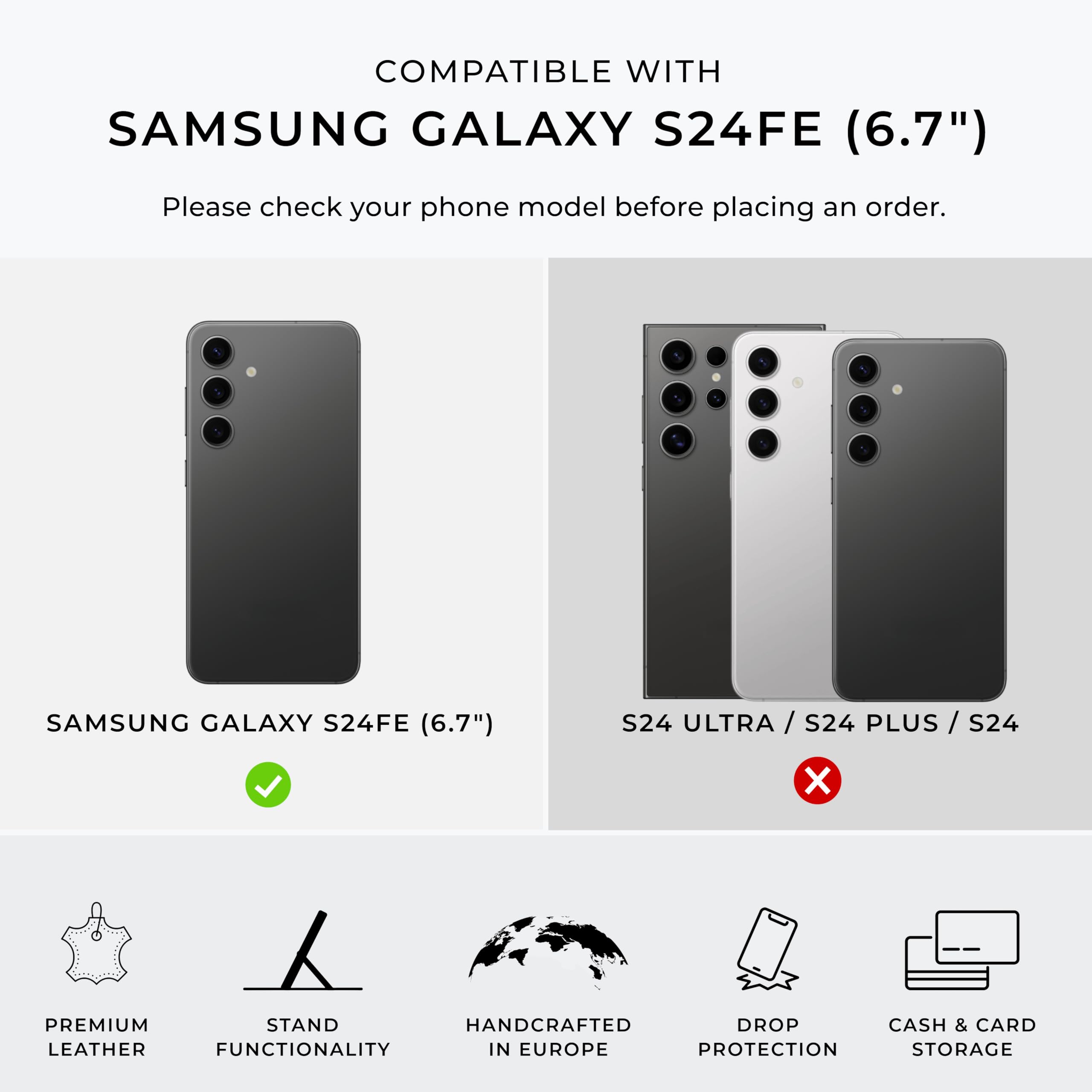 Snakehive Leather Wallet for Samsung Galaxy S24 FE - Real Leather Wallet Phone Case - Genuine Leather with Viewing Stand and 3 Card Holder - Flip Folio Cover with Card Slot (Navy)