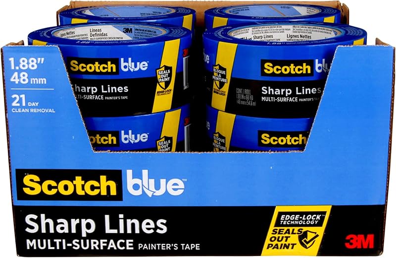 Sharp Lines Multi-Surface Painter's Tape, 1.88 Inches x 60 Yards, 12 Rolls, Blue, Paint Tape Protects Surfaces and Removes Easily, Edge-Lock Painting Tape for Indoor and Outdoor Use