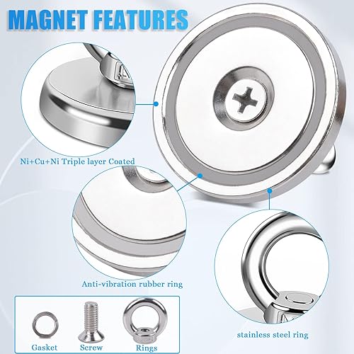 Miniatura 33 de 6 imanes de pesca de elevación, 100 libras de fuerza de tracción, imanes súper fuertes, resistentes, grandes imanes de tierras raras, potentes