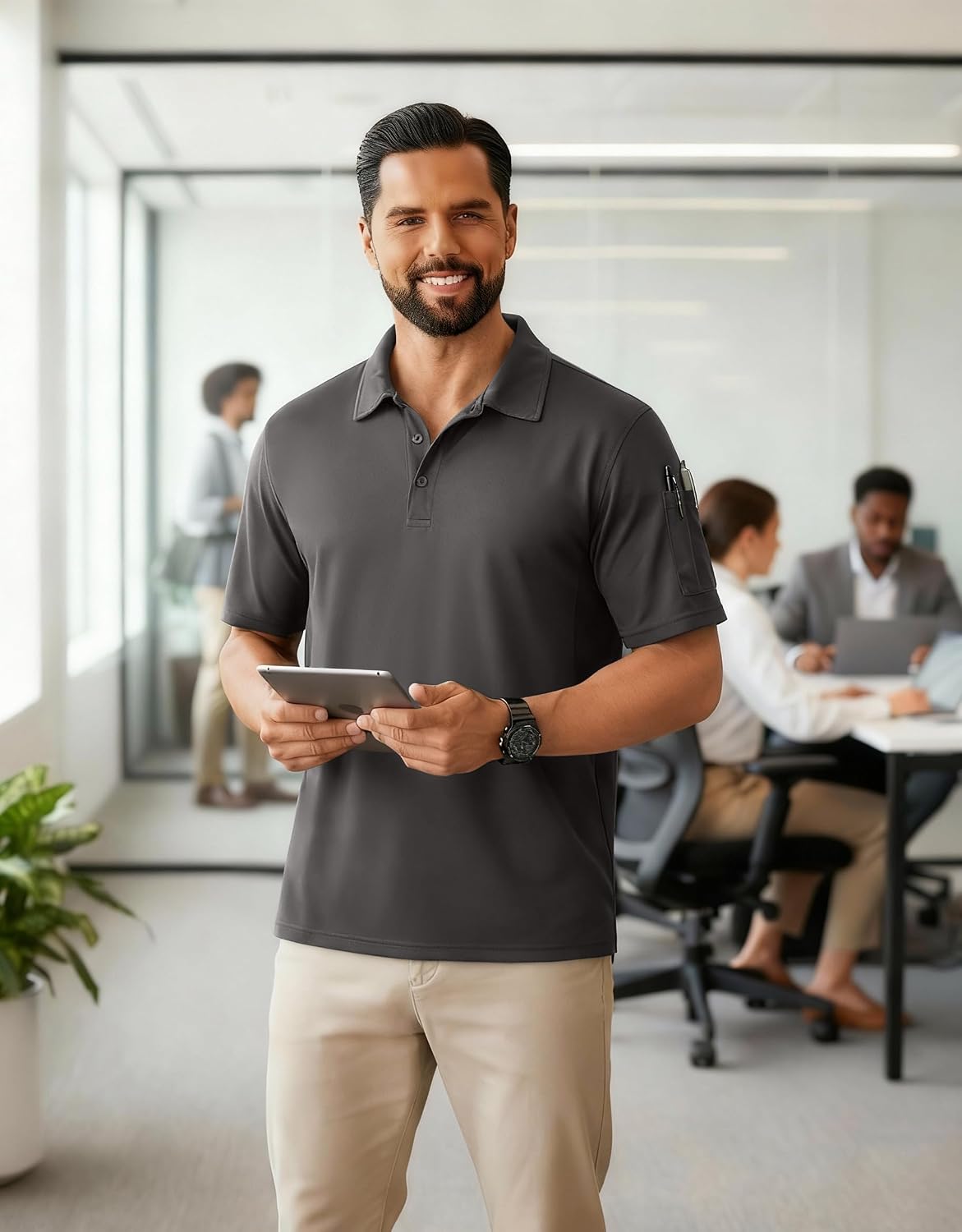 COOFANDY Men's Golf Shirt Short Sleeve Activewear Polo Shirts for Men Quick Dry Tactical Shirt Outdoor Performance Polos Dark Grey