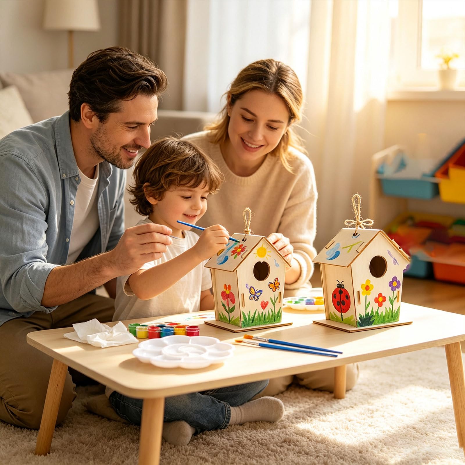 Juego de construcción de casa de pájaros de madera pintable, actividad