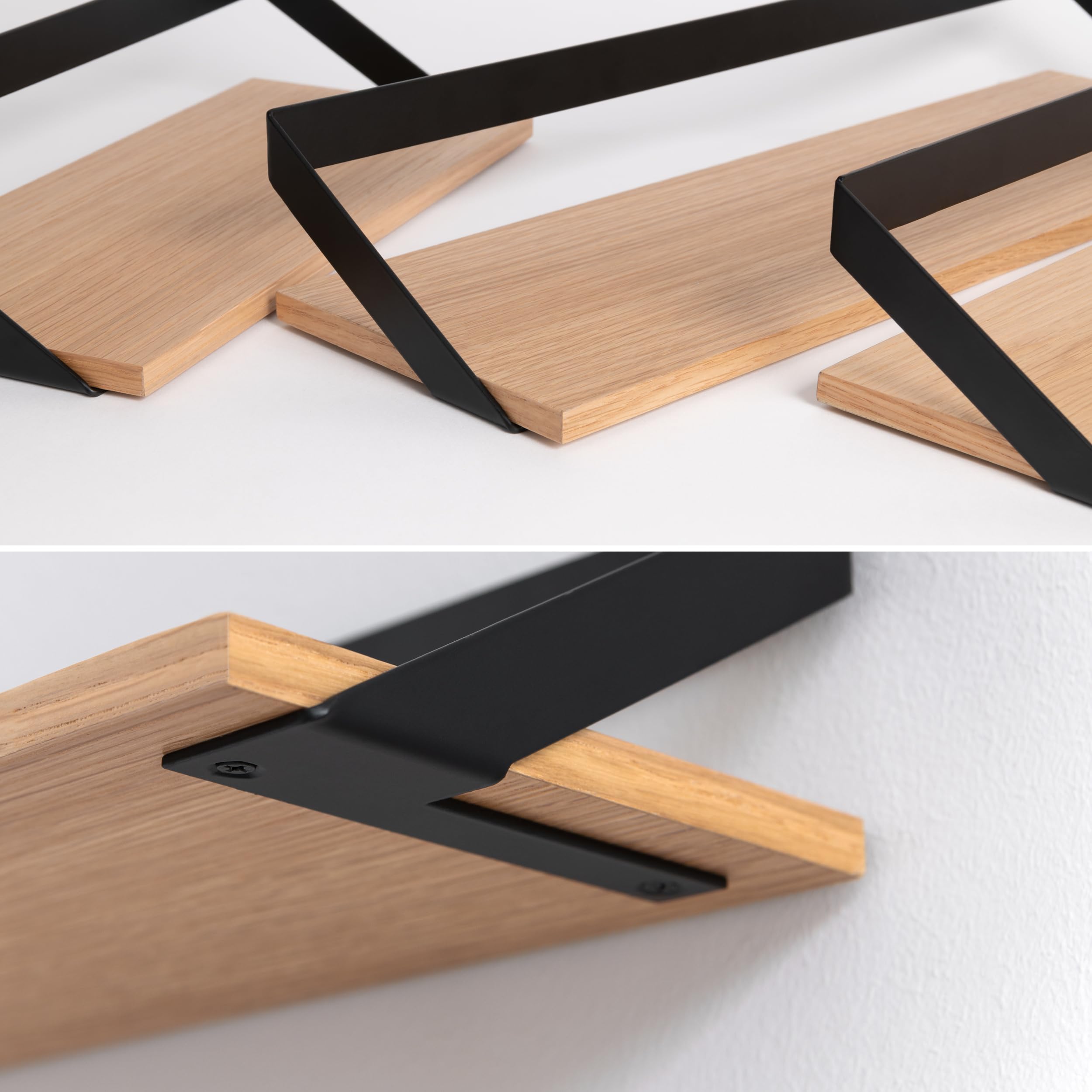 Kazai. Mensole -Finn- | Set Mensole Sospese in 3 Parti in Metallo e Impiallacciatura in Vero Legno | Decorazione da Parete, Contenitore e Mensola per Soggiorno, Cucina, Camera Letto | Quercia