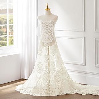 Classical and Fashion Bridal Lace Fabric Beaded Sequins Cords Ivory Embroidery for wedding (Ivory, Cut by 3 yards)