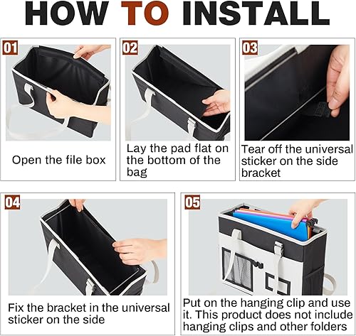 Miniatura 4 de Paquete de 2 organizadores de carpetas de archivos, bolsa de mano colgante con bolsillo frontal y asa de escritorio, tamaño carta, plegable,