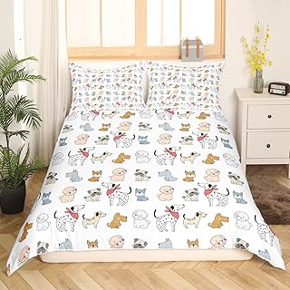 Erosebridal Kids Cute Dogs Comforter Cover Full Cartoon Puppy Pug Bedding Set for Girls Boys Lovely Pet Duvet Cover Animal Theme Quilt Cover for Animal Lovers Modern 3D Printed Home Bedroom Decor