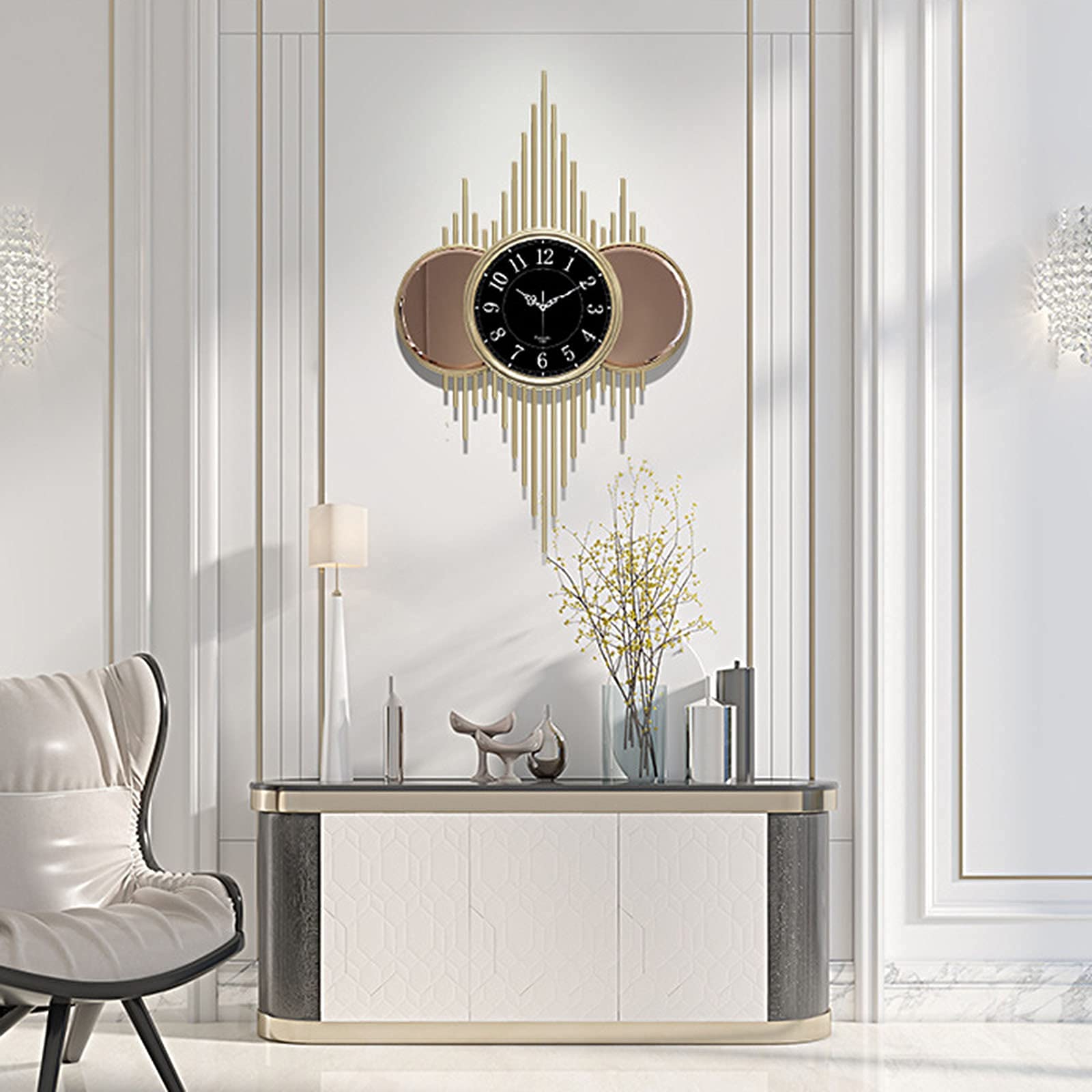 Zegar Ścienny Zegar Artystyczny 50 * 80 Cm Zegary Ścienne, Kreatywny Ręcznie Robiony Metalowy Cichy Bez Tykania Dekoracja Kwarcowy Zegar Ścienny Do Salonu Wejście Biuro Korytarz Sypialnia, Czarny, A,