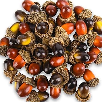 Artificial Acorn Set - 100 Pcs Fake Fruit Decor for Crafting, DIY Home Christmas Wedding - 2 Color Lifelike Simulation Small Acorns for Fall Table Scatter and Autumn Decor