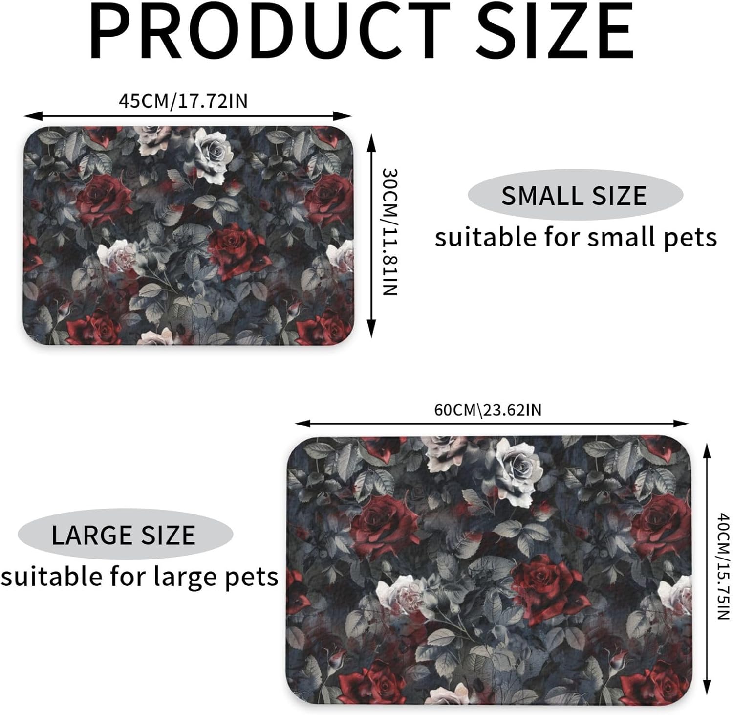 Gothic Rose Dog Food Mat Pet Placemat Absorbent Pet Cat Food Rug Non Slip Bowl Mats for Food Water Pets Supplies 40x60cm