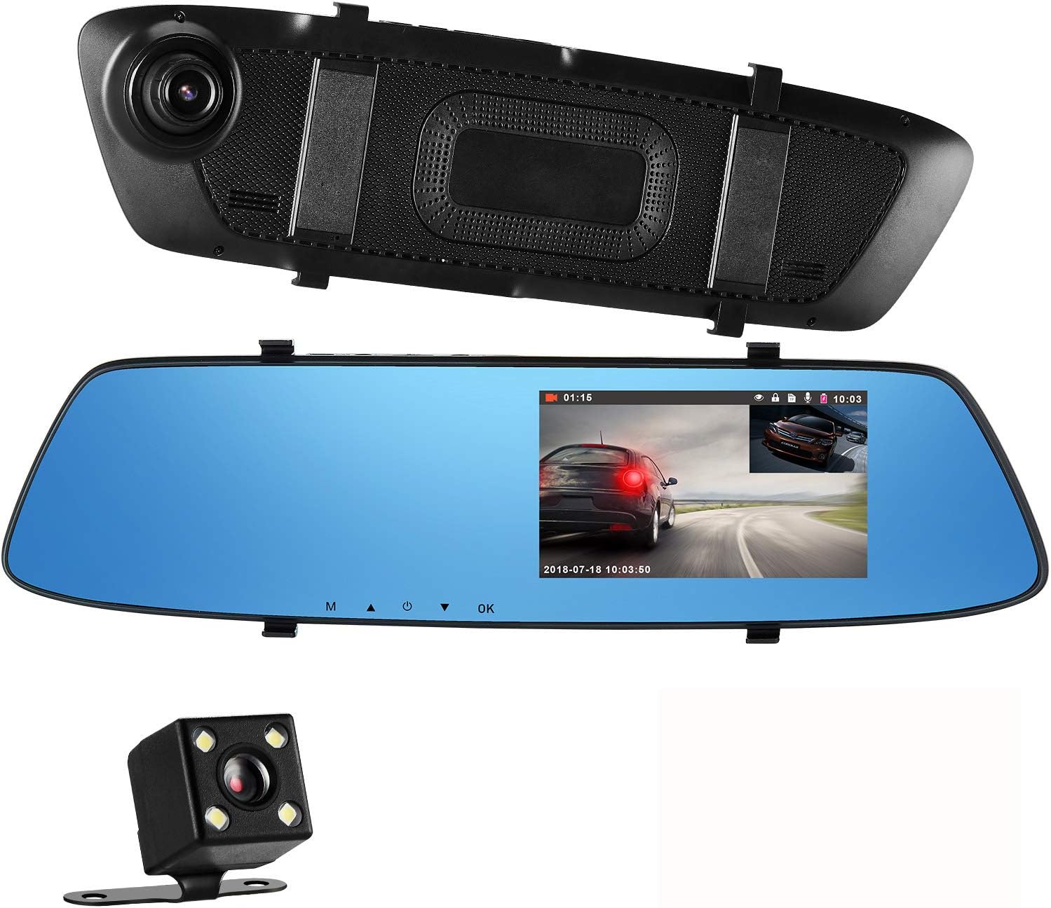 4.3" Mirror Dash Cam Backup Reverse Camera 1080P ANCARLEELA G-Sensor Backup Camera Rearview Front and Rear Dual Lens Waterproof