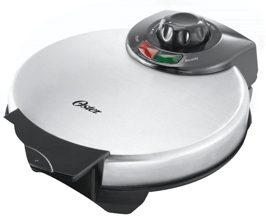 Oster CKSTWF2000 Belgian Waffle Maker closed, showing the top view