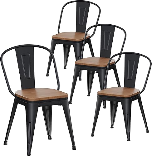 Alunaune Juego de 4 sillas de comedor de metal de 18 pulgadas con respaldo alto, sillas clásicas elegantes de hierro, taburetes de café apilables