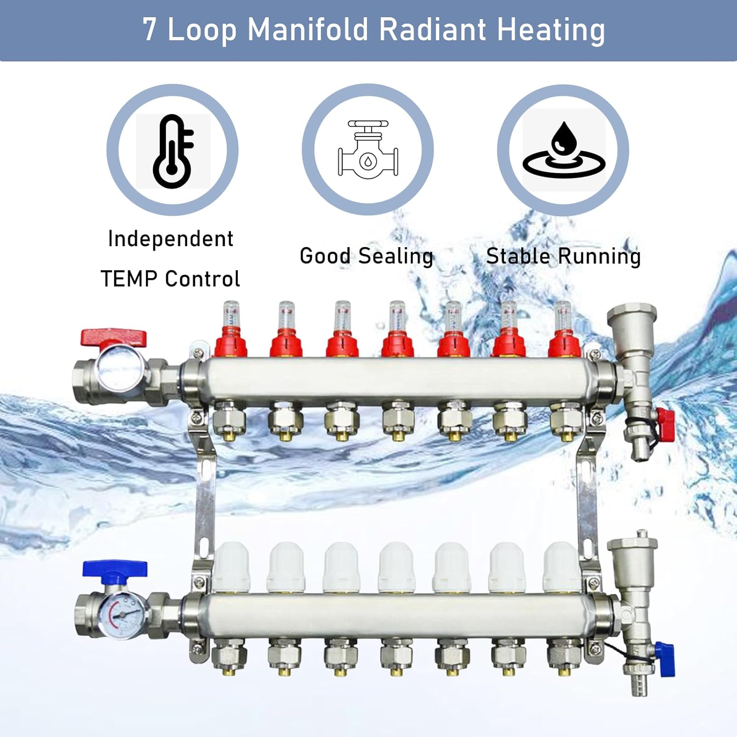 INTSUPERMAI 7 Loop Manifold Radiant Heating 7-Branch PEX Radiant Floor Heating Manifold Set Floor Manifold Collector Floor Heating Distributor, 7 Loop