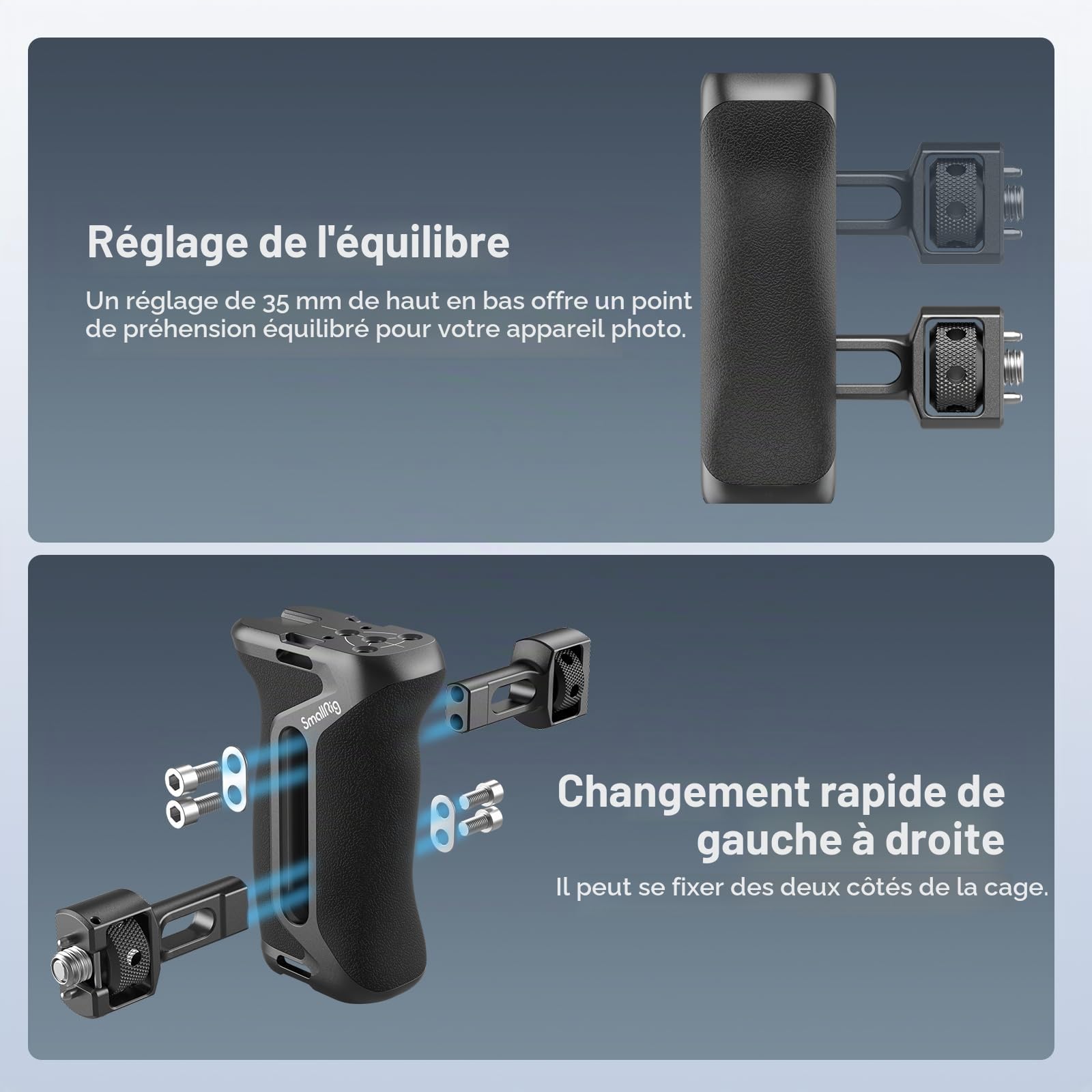 SMALLRIG Poignée Latérale avec Vis de Positionnement (2 en 1), Réglable Haut/Bas de 36mm, Universelle Gauche/Droite, Poignée Ergonomique pour Cages de Caméra et L Bracket - 4346
