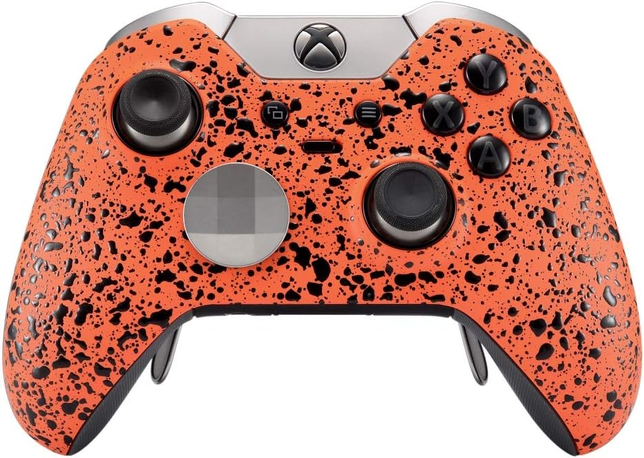 eXtremeRate Textured Orange Faceplate Cover, 3D Splashing Front Housing Shell Case, Comfortable Non-Slip Replacement Kit for Xbox One Elite Controller Model 1698 - Controller NOT Included
