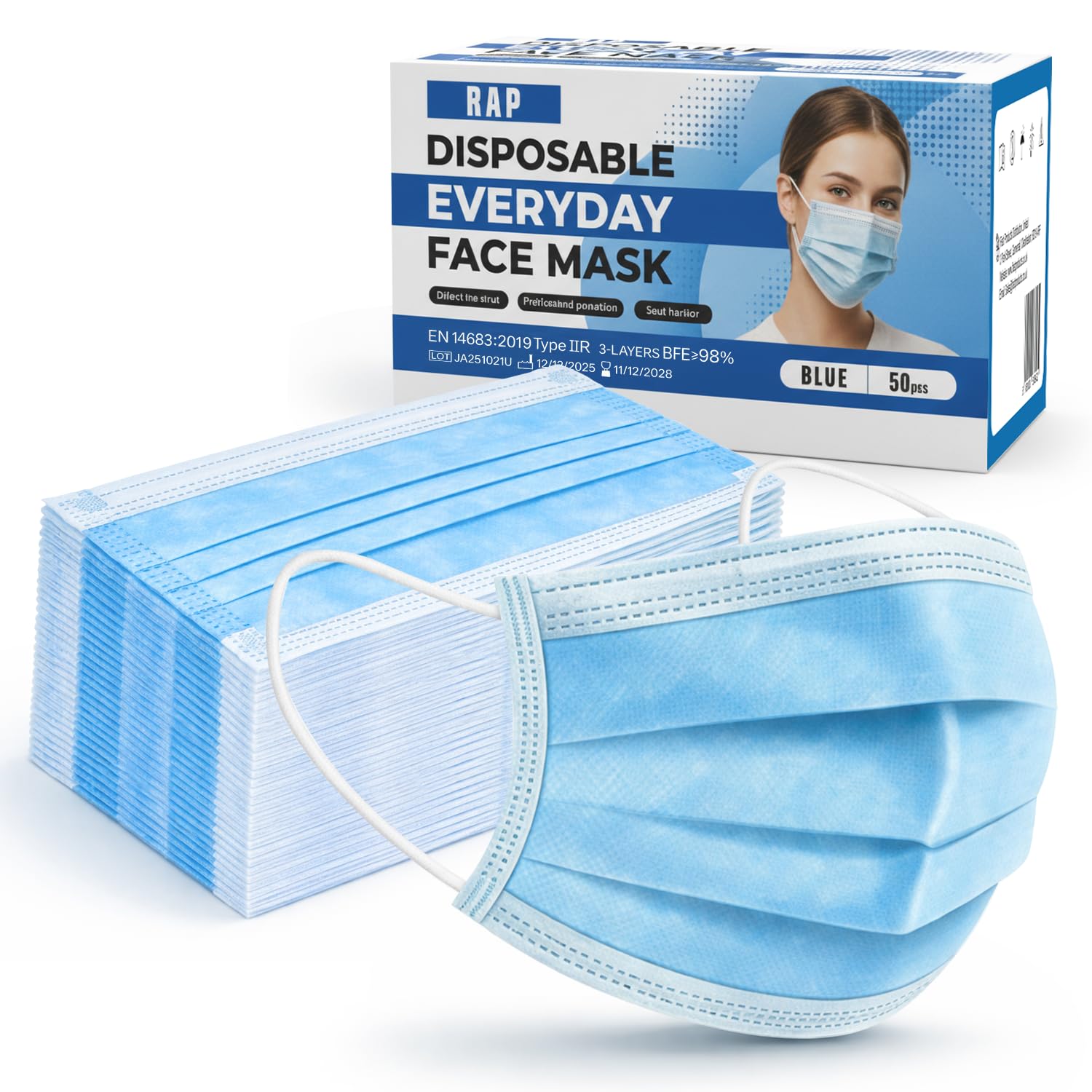 RAP Gloves 300 Disposable Face Masks (6 Boxes) – 3-Layer Breathable Face Covers with Soft Ear Loops | Lightweight & Comfortable Procedure Masks for Office, Travel, Shops & Daily Public Use