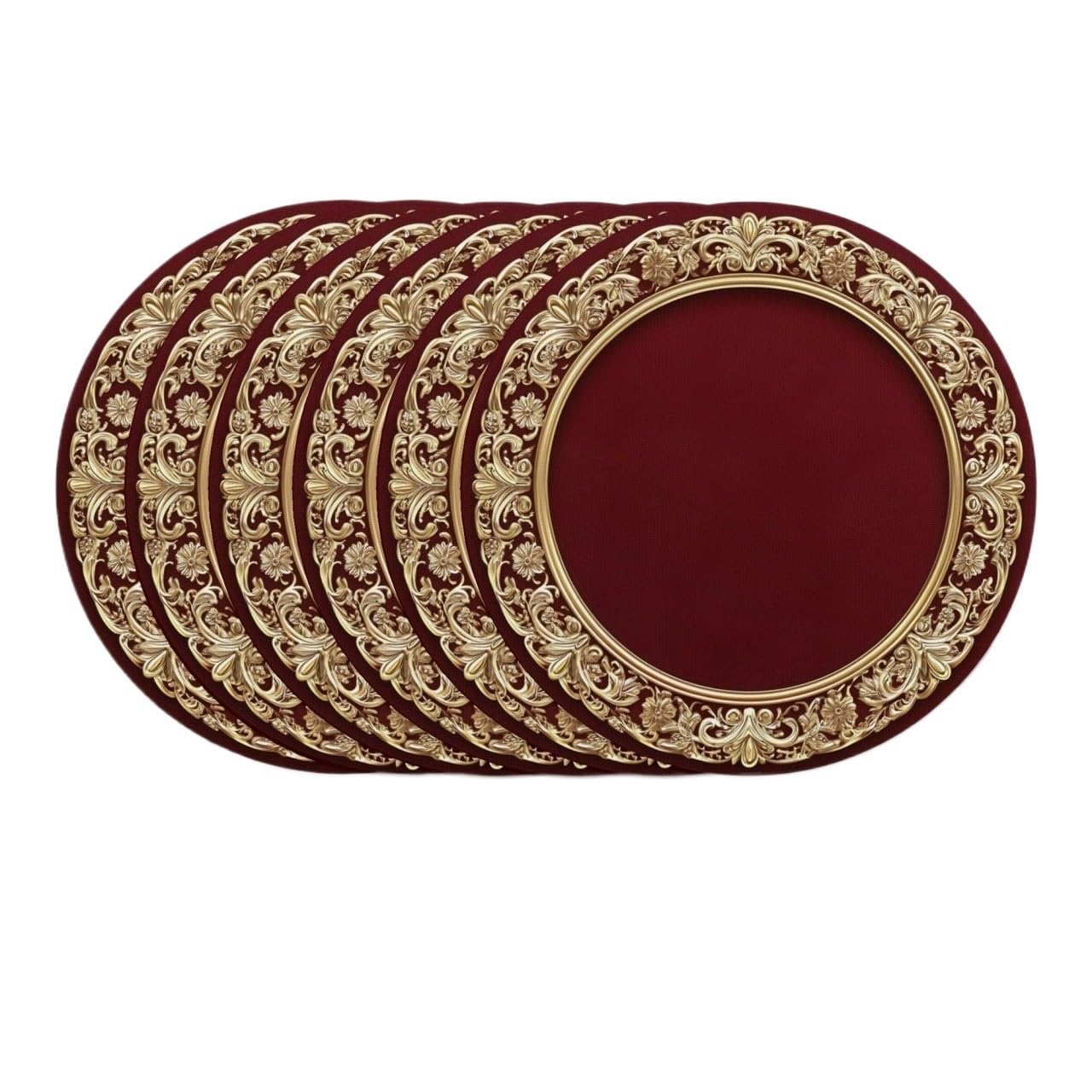 6PC Gold Edged Carved Placemat Golden Patterned Dining Table Dining Table