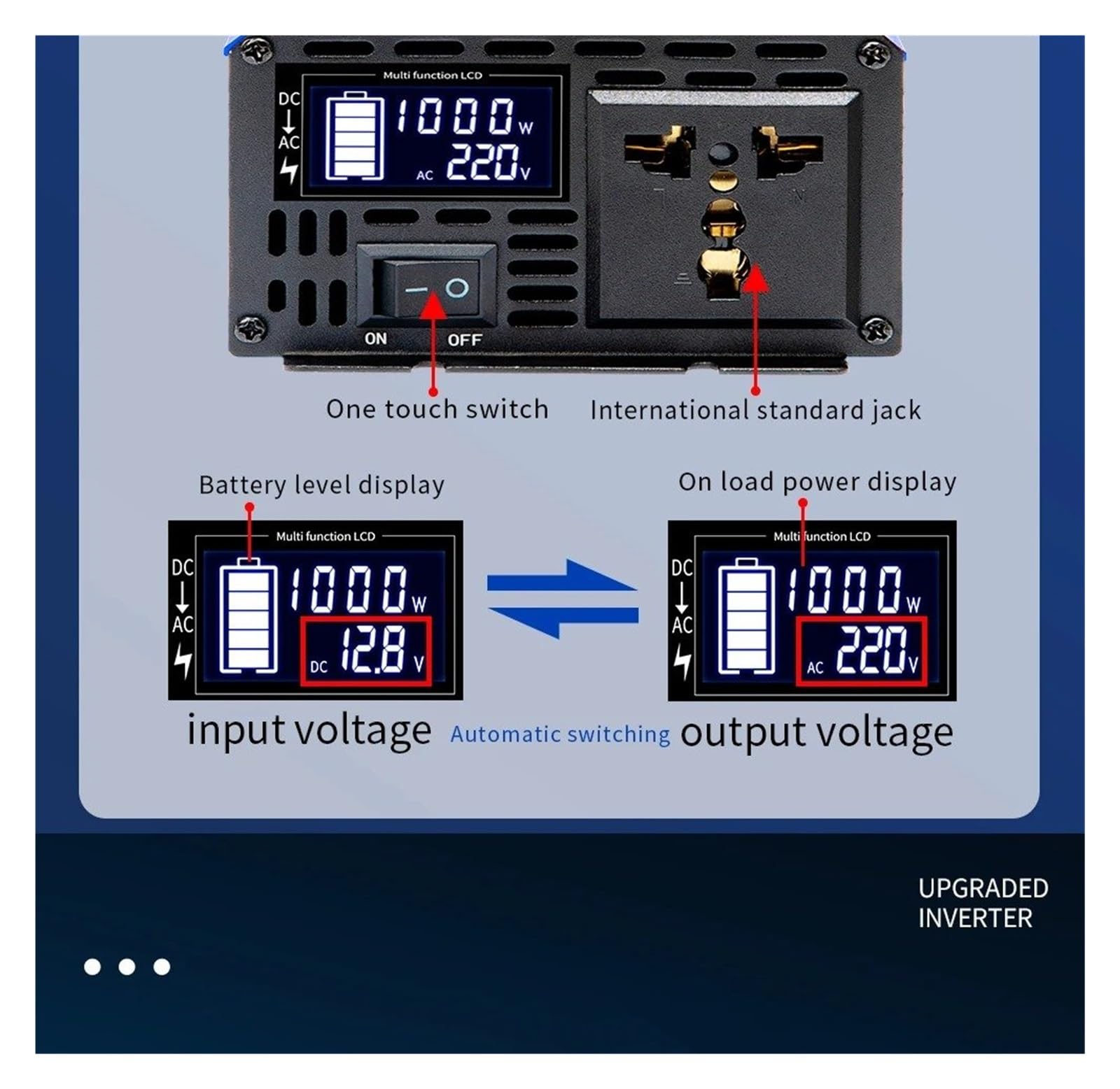 Convertidor Inversor Universal Onda Sinusoidal Pura 1800 W/2200 W/3000 W Convertidor Potencia 50/60 Hz CC 12 V 24 V 48 V 60 V A 110 V-240 V con Pantalla LCD Transformador(1000W,12V,220V-240V 50HZ)