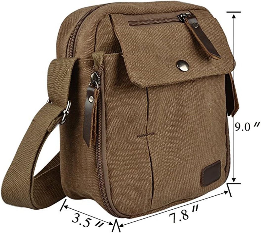 FXTXYMX Canvas Small Messenger Bag Casual Shoulder Bag Travel Organizer Bag Multi-pocket Purse Handbag Crossbody Bags (Coffee)
