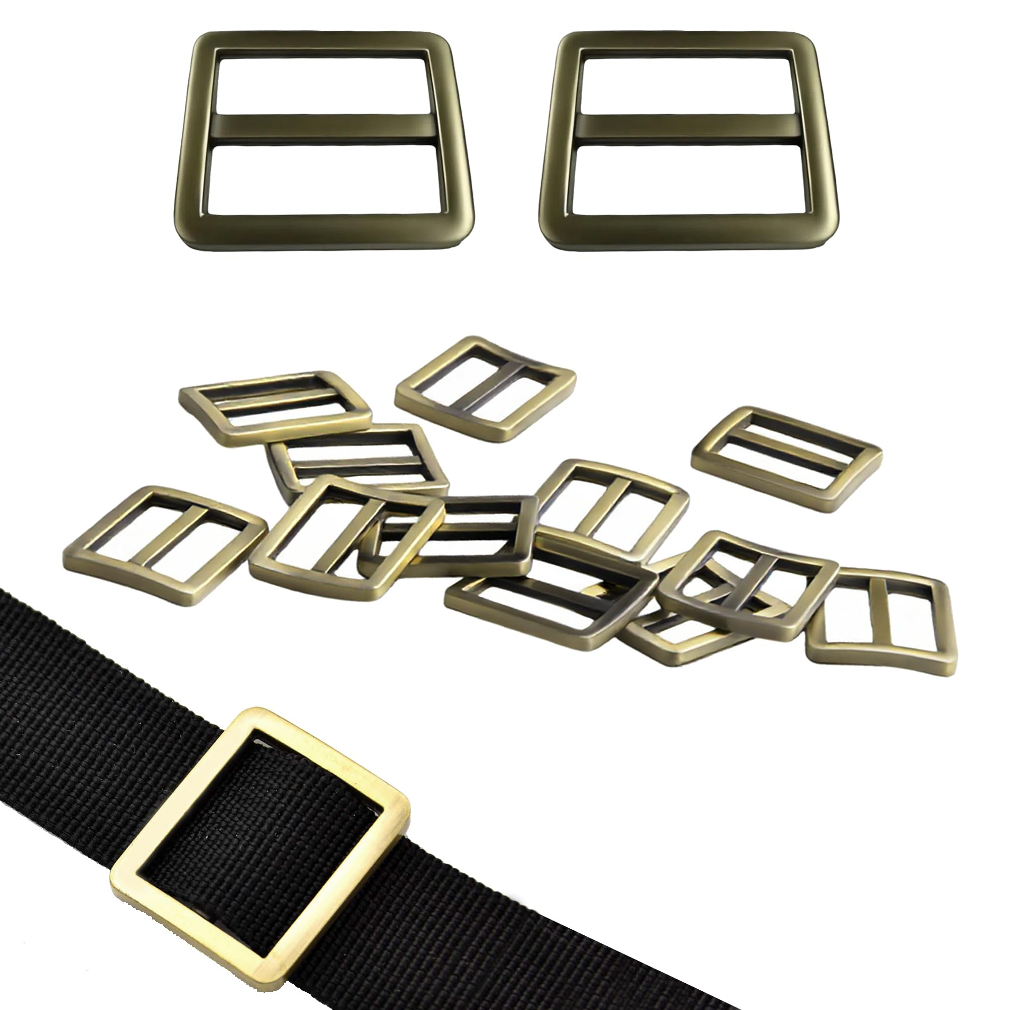 RiseDirectly 12-Pack 1 Inch Antique Bronze Tri-Glide Buckles, Zinc Alloy Metal Slide Adjuster, Adjustable Webbing Strap Fastener for Strap Keeper, Leathercraft, Bag Belt DIY (Antique Bronze)