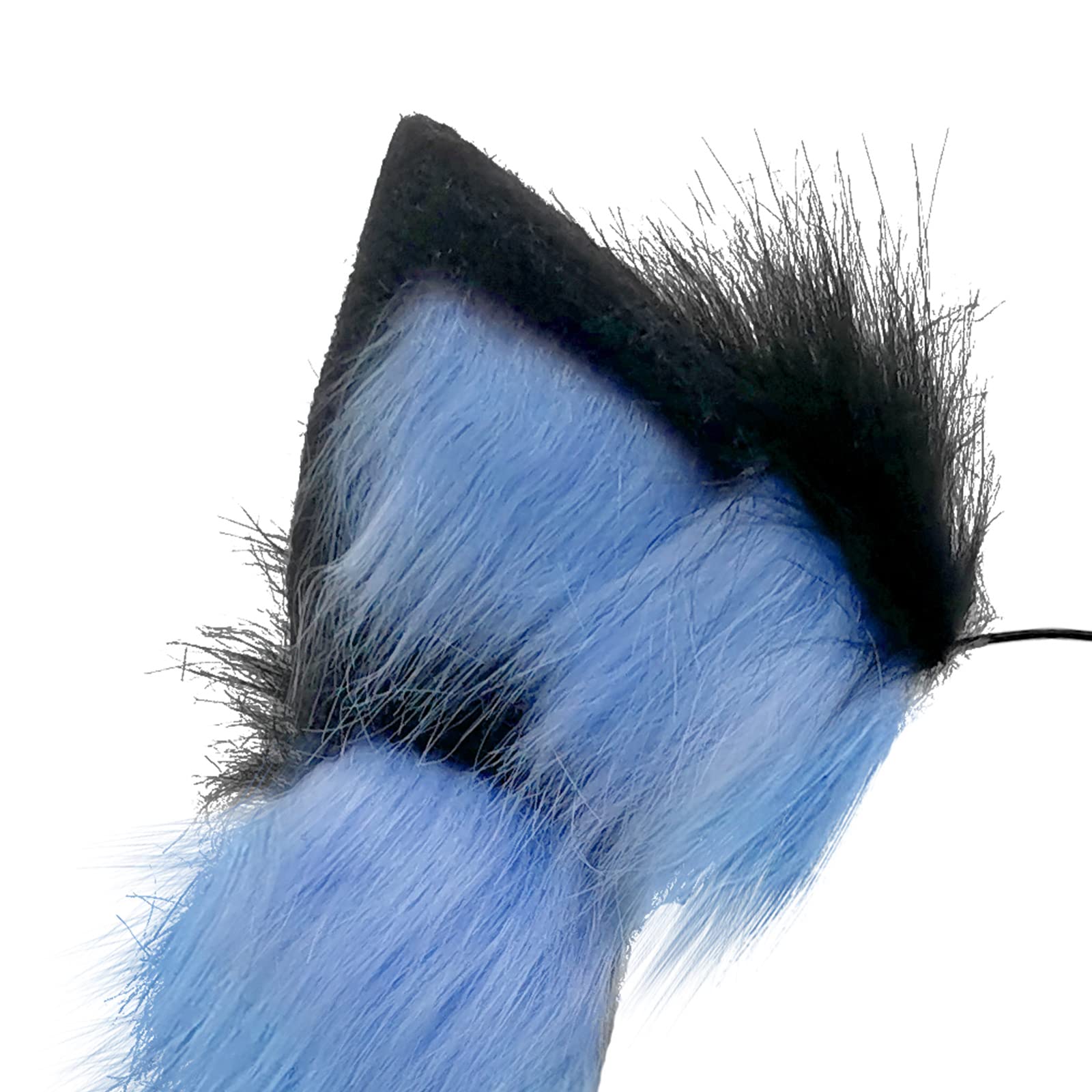 Cat Wolf Fox Dog Ears Headband Handmade Faux fur Cosplay Halloween Costume Party: Black+blue