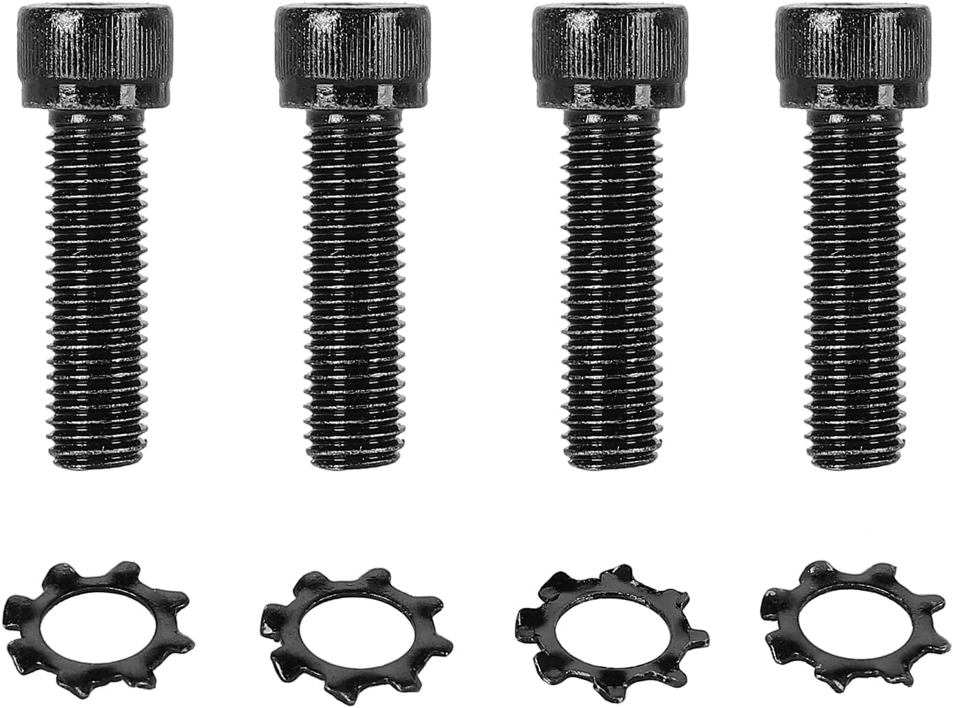 4 Set 1/4-28 * 7/8" UNF Hex Socket Cap Screws External Thread Lock Washers, Black Zinc Plated Hex Head AR Grip Replacement Screws with Hex Key, Fine Thread, 18-8 Stainless Steel