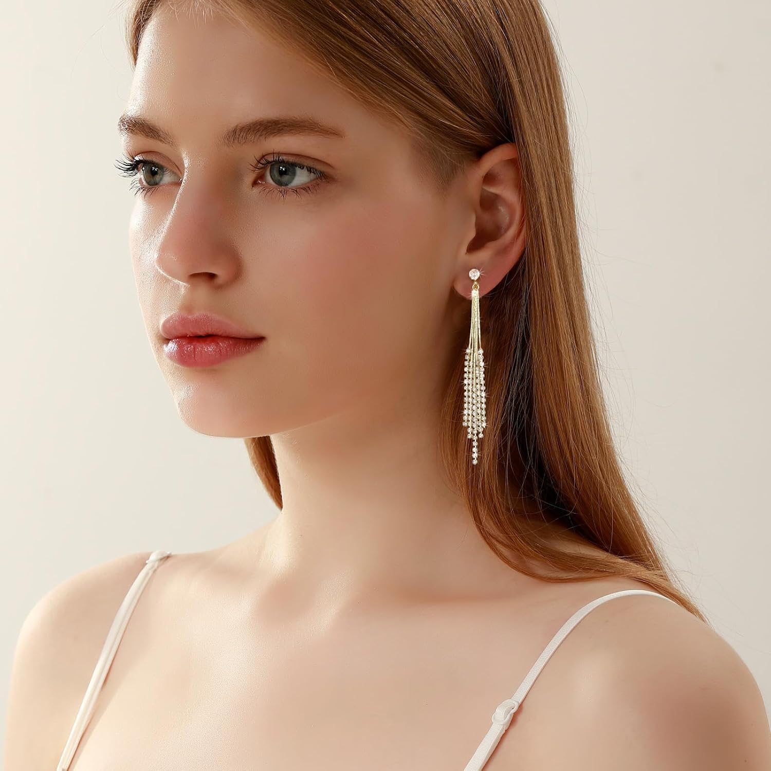 Clip on Earrings for Women 18K Gold Plated Long Drop Dangle Earrings Charming No Piercing Hoop Stud Earrings Sparkly Cubic Zirconia Tassel Ear Clips Statement Jewelry Party Prom Wedding