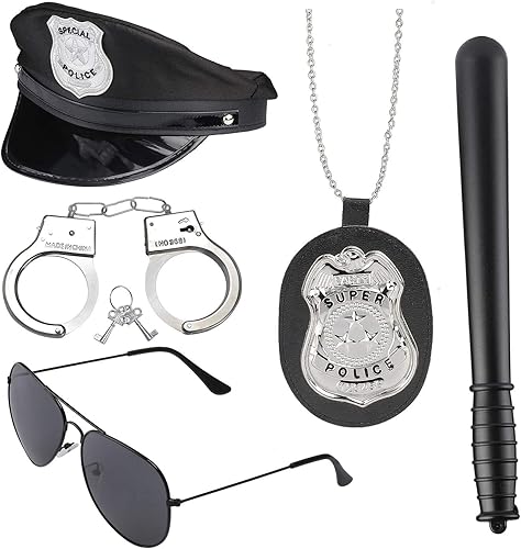 Miniatura 6 de Beelittle Accesorios de disfraz de policía, sombrero, esposas, insignia de policía, policía, Swat, FBI Cosplay