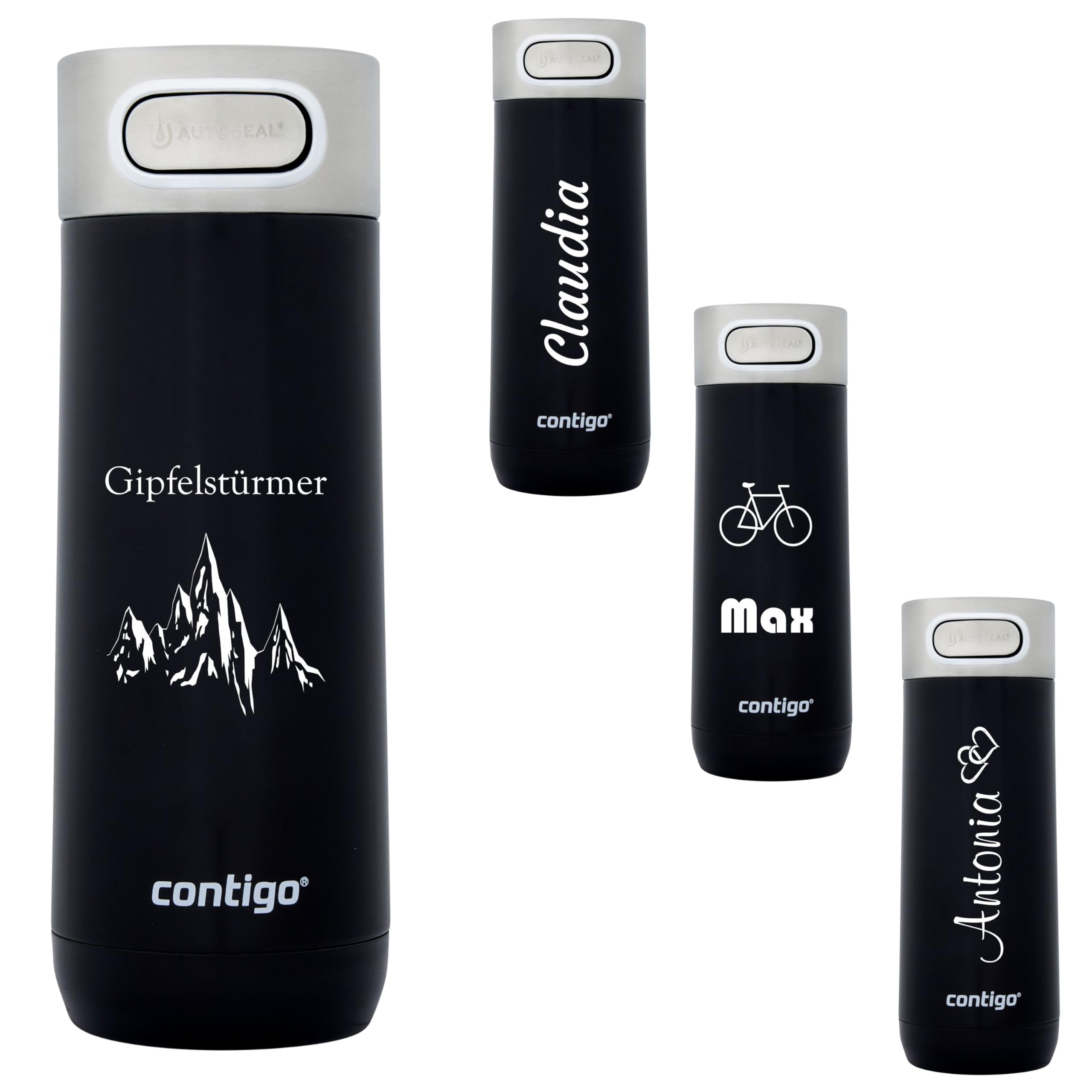 Contigo Thermobecher Luxe Autoseal mit Gravur - Namen Edelstahl Isolierbecher, Reisebecher, Kaffeebecher to Go, auslaufsicher, Easy-Clean-Deckel BPA-frei (Licorice)