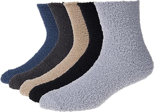 YSense 5-6 Pairs Mens Fuzzy Socks Winter Slipper Fleece Socks Men