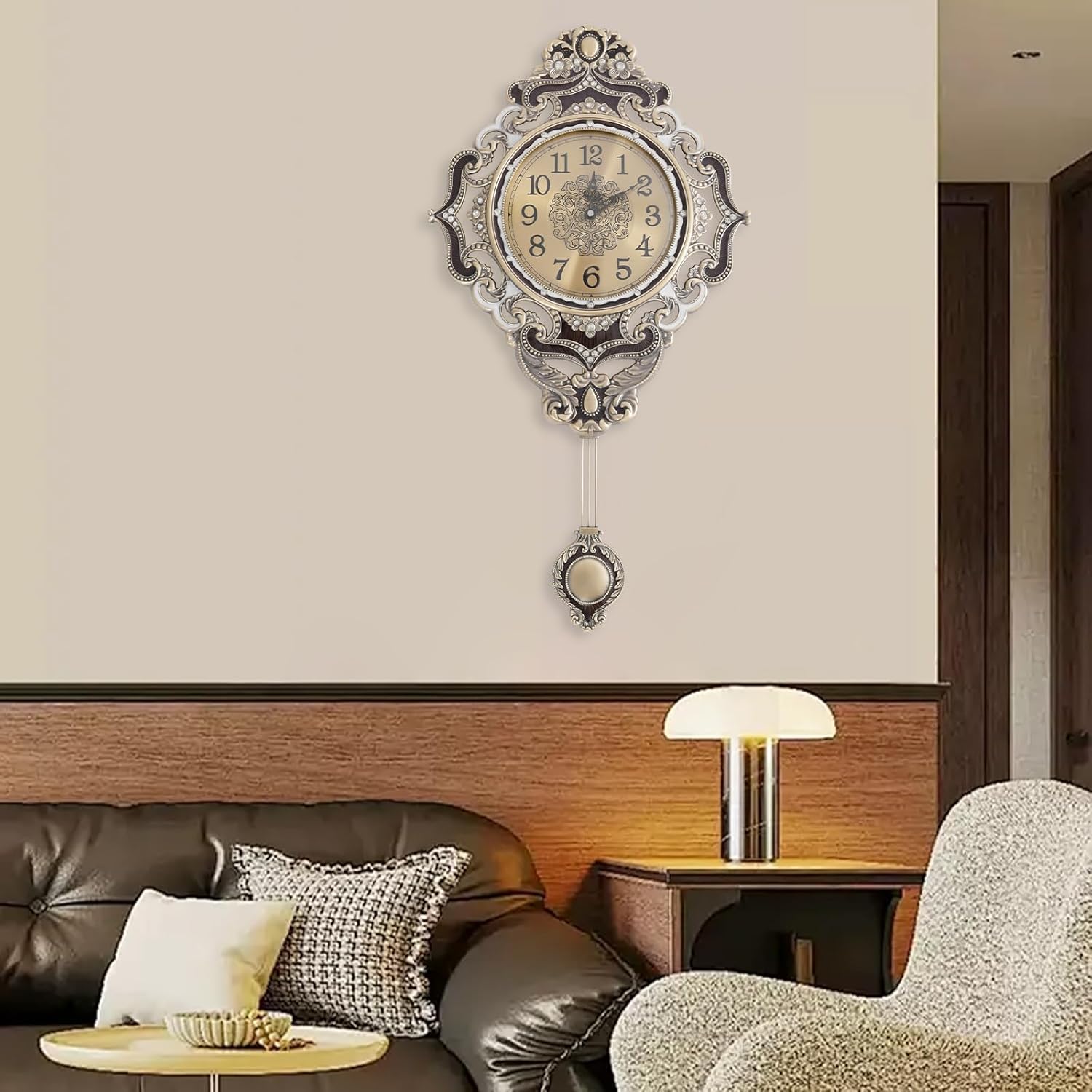 JOMCYDM Retro Decorative Wall Clock Antique Wall Clock with Swinging Pendulum Classic European Style Large Metal Silent Clocks for Home, Living Room, Bedroom