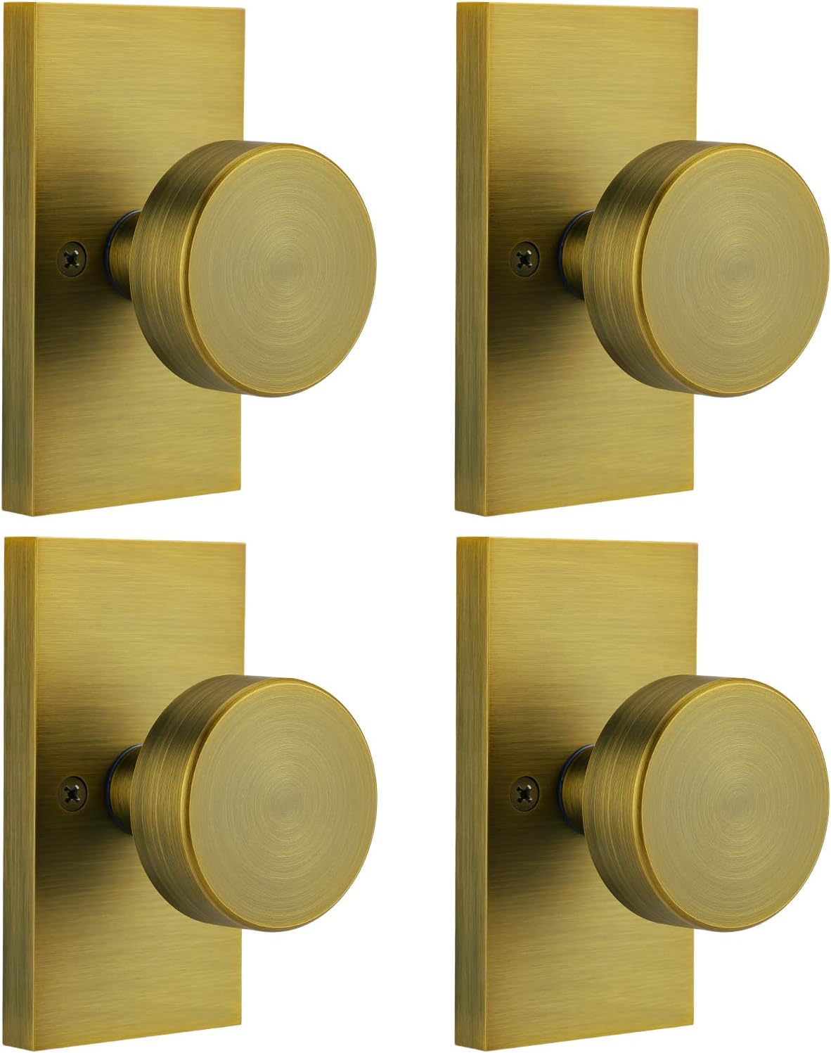 Antique Brass Dummy Door Knobs Interior, Modern Vintage Brass Dummy Door Handles for Bifold and Closet Rectangle, 4 Pack