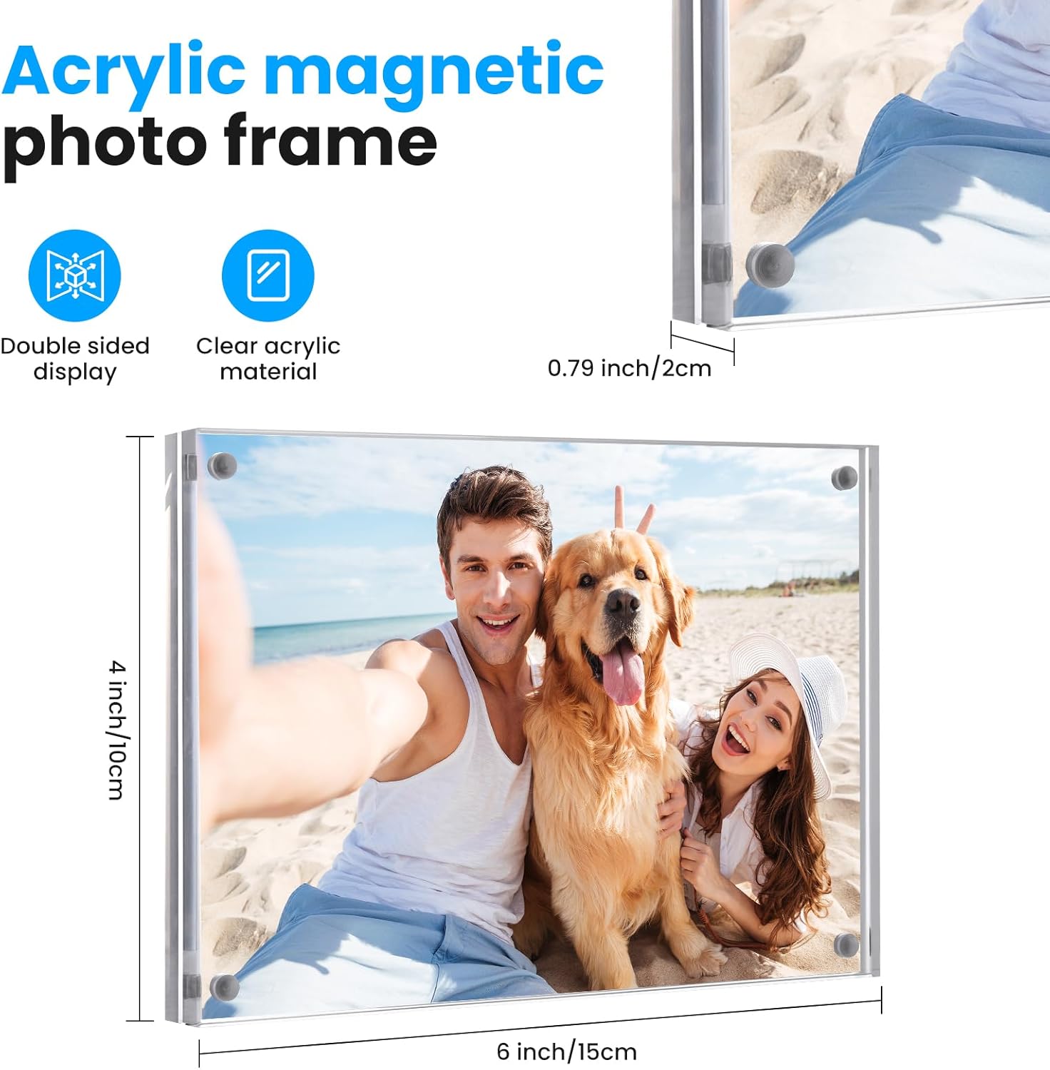3 Pack 4x6 Acrylic Picture Frames Double Sided Display 10mm+10mm Thick High Clarity Clear Frameless Block for Any Room Home or Office (4x6,Clear)