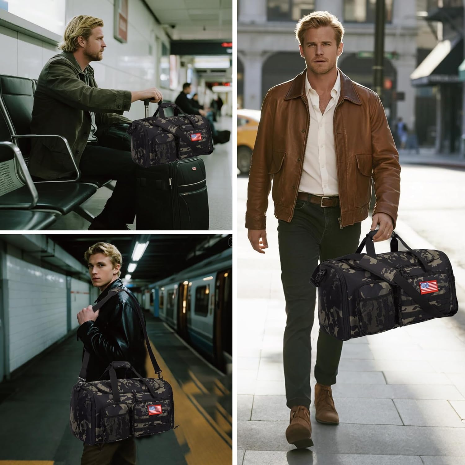 Tactical Duffle Bag For Travel Expandable 52L Large Duffle Bag For Men Gym Duffel With Wet Pocket Multi-Functional Carry On Bags Weekender Overnight Bag Organizer Duffel Bag For Travel - Image 2