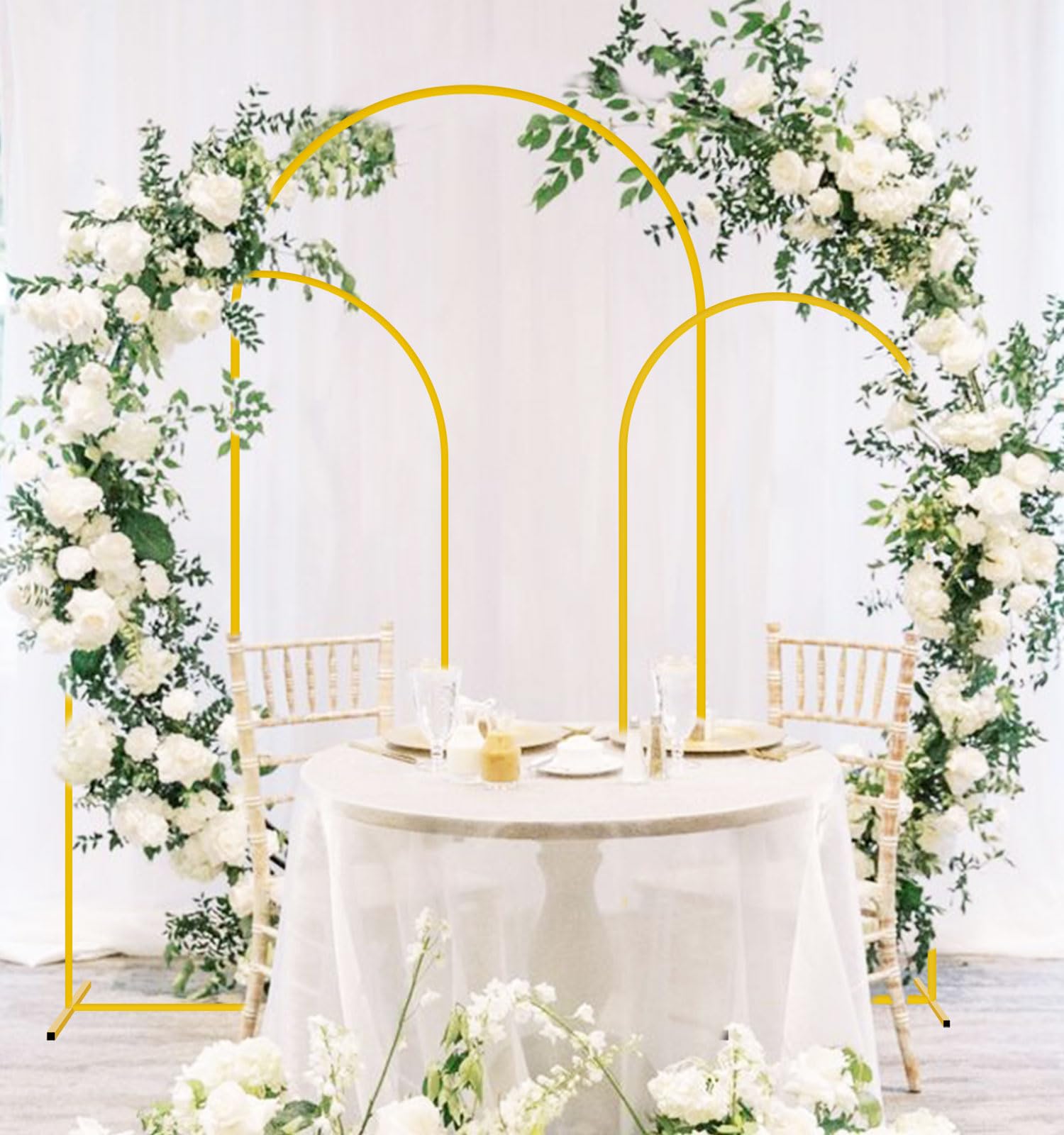 FUHSY Ensemble de support en métal pour arc de mariage de 3 pièces, or, support de fond de fête 1,2 m, 1,5 m, 1,8 m, cadre cintré en ballon, support pour arc de fond Chiara pour jardin, décoration de