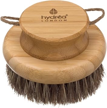 Hydrea London Round Natural Body Brush with Mane/Cactus Bristle for Dry Brushing to Exfoliate, Remove Dead Skin, Cellulite and Aid Lymphatic Drainage.